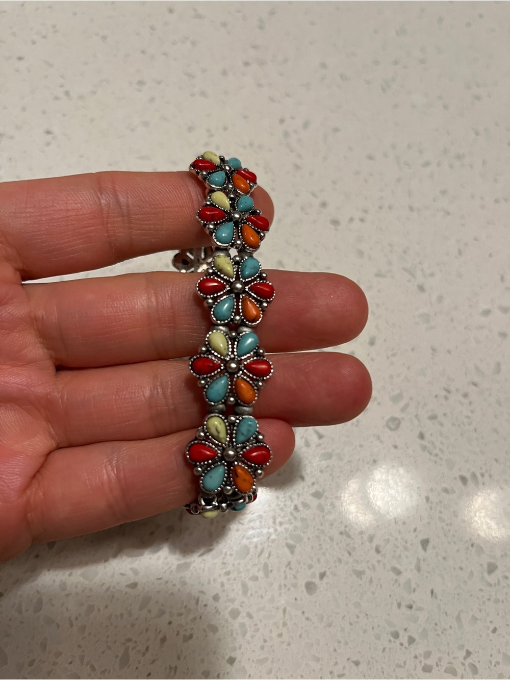 Multicolor Floral Teardrop faux turquoise Stone stretchy Bracelet - Picture 3 of 9